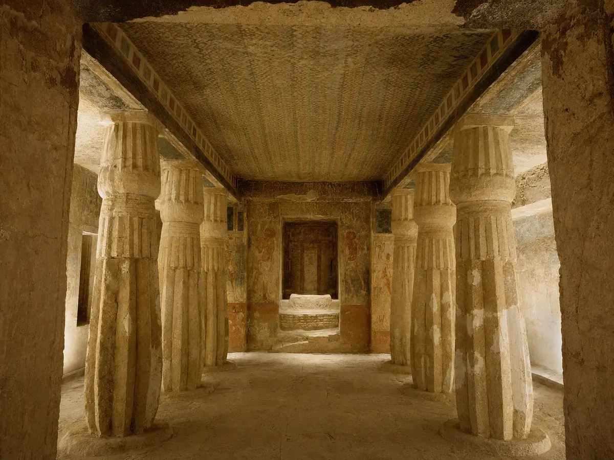 Pillared hall inside the Beni Hassan Tombs
