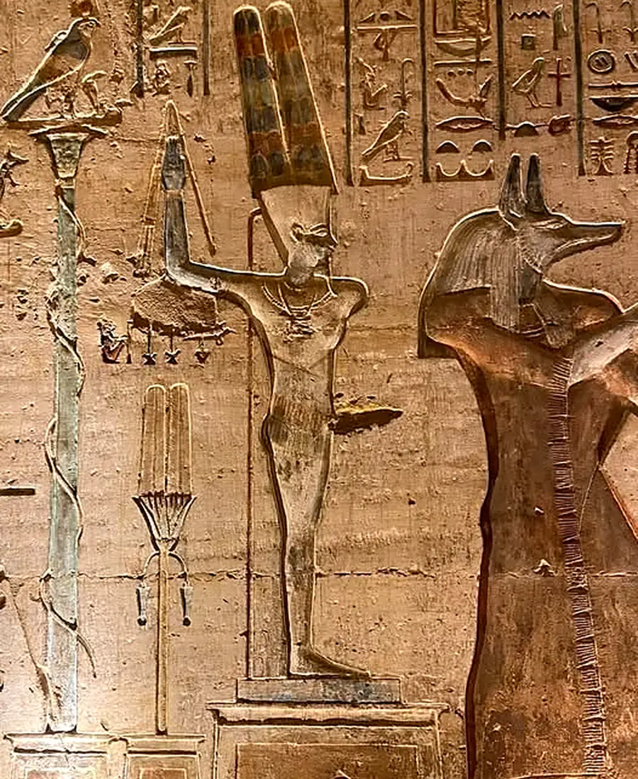 Relief of ancient Egyptian deities associated with funerary worship