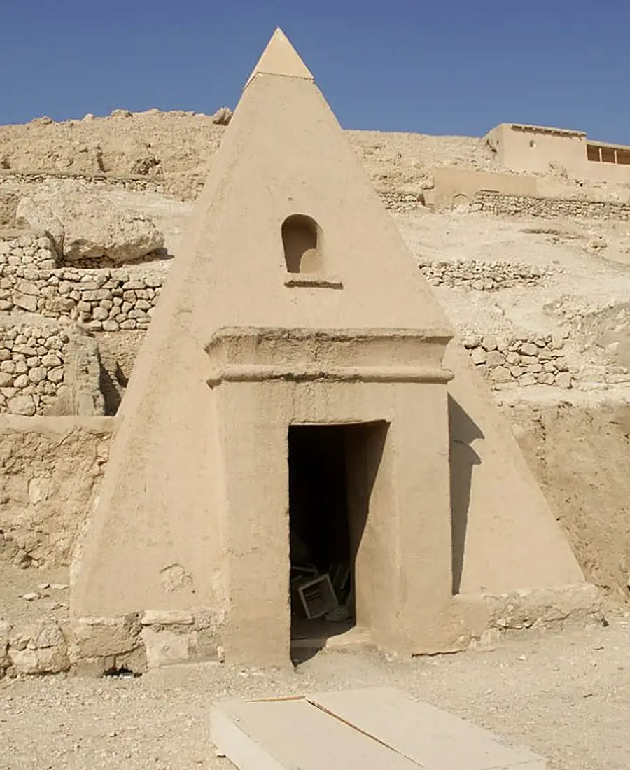Pyramid-shaped workers tomb superstructure at Deir el-Medina