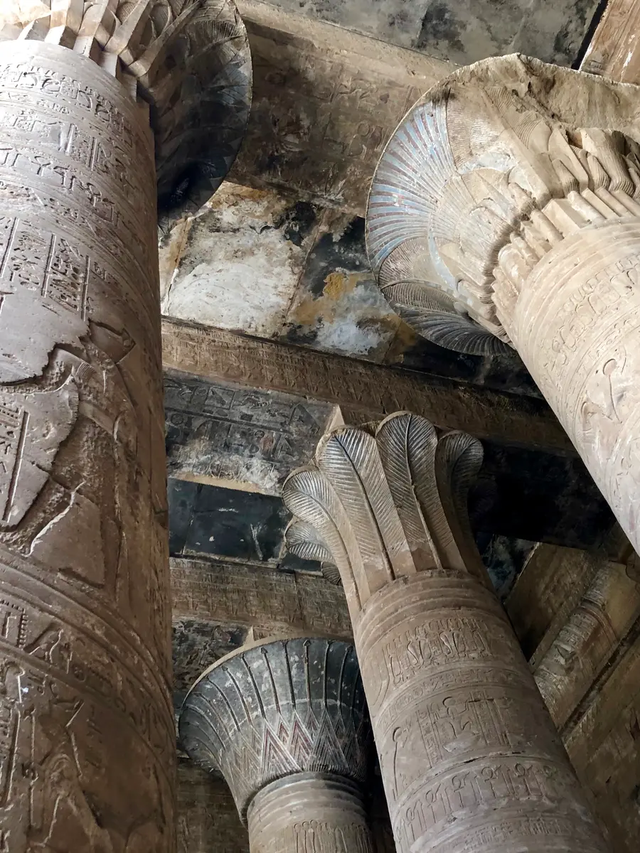 Columns and carved capitals inside Edfu Temple
