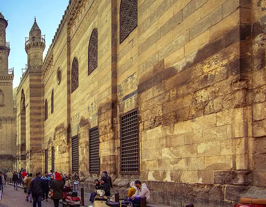 Ornate medieval buildings along Al-Muizz Street