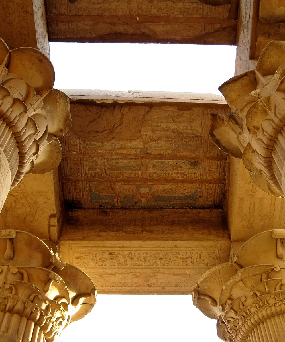 Floral capitals in the hypostyle hall of Kom Ombo Temple