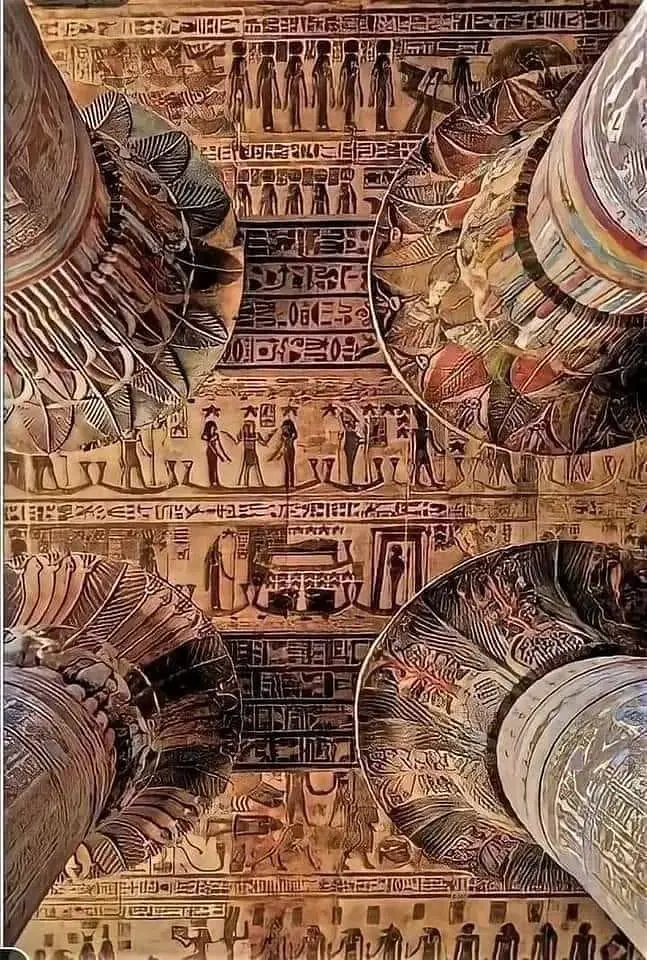Astronomical ceiling and decorated columns at the Temple of Esna