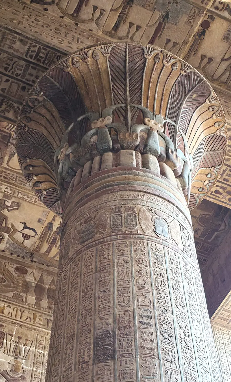 Painted lotus column capital at the Temple of Esna