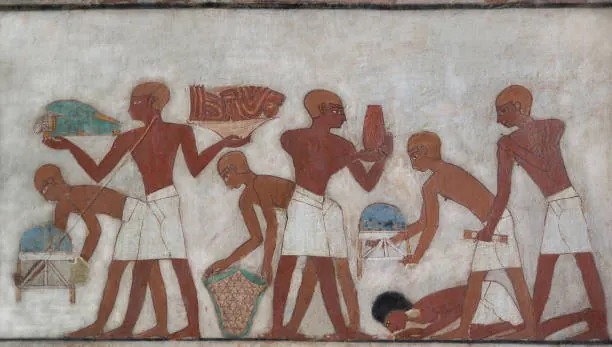 Daily-life servants painting in the Tombs of the Nobles in Luxor