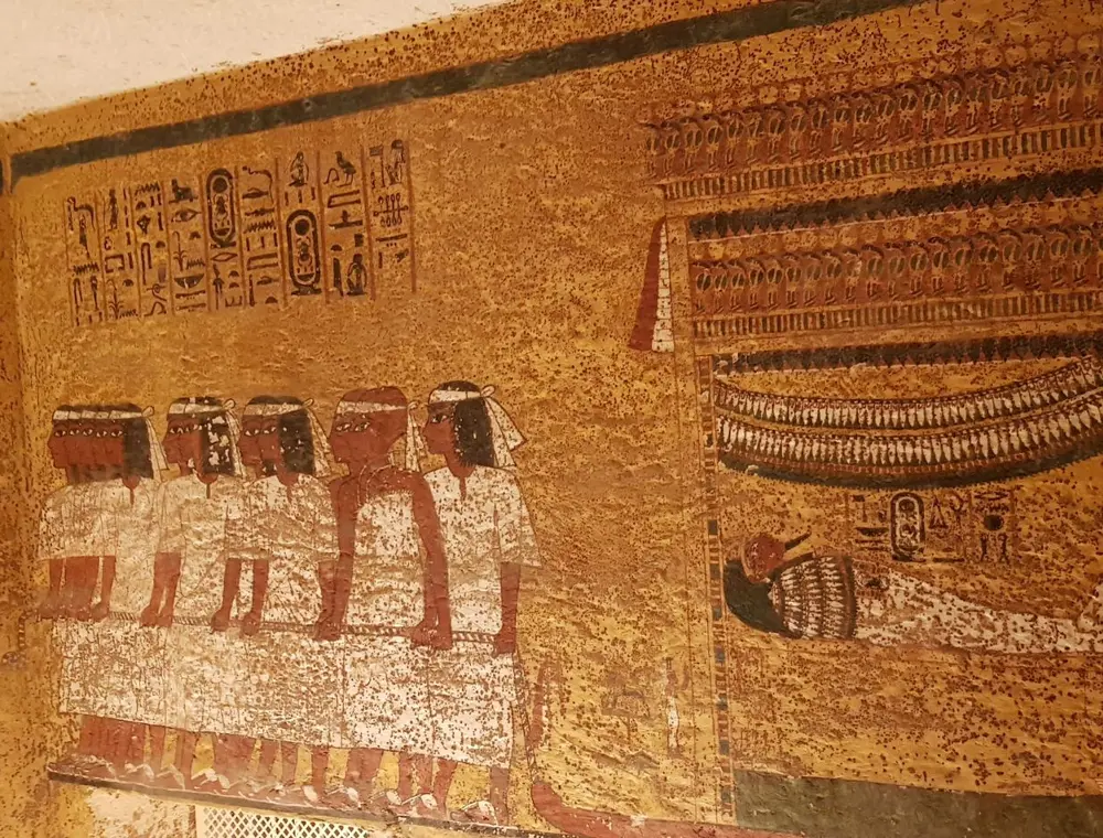 Stone sarcophagus in a burial chamber